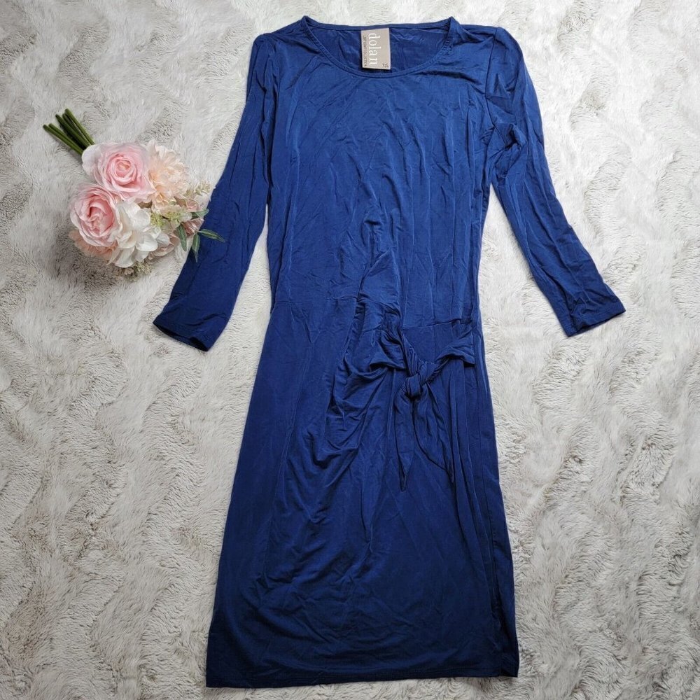 Anthro Dolan‎ Royal Blue 3/4 Sleeve Front Knotted Midi Dress Size XXS